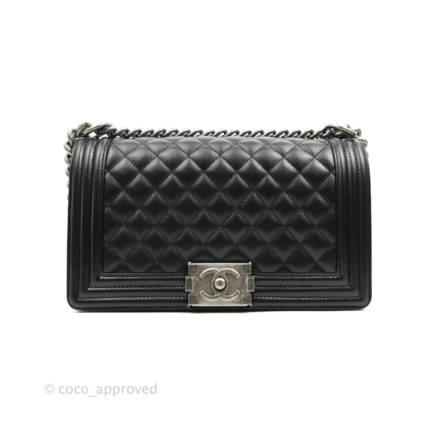 Chanel Quilted Medium Boy Bag Black Caviar Ruthenium Hardware