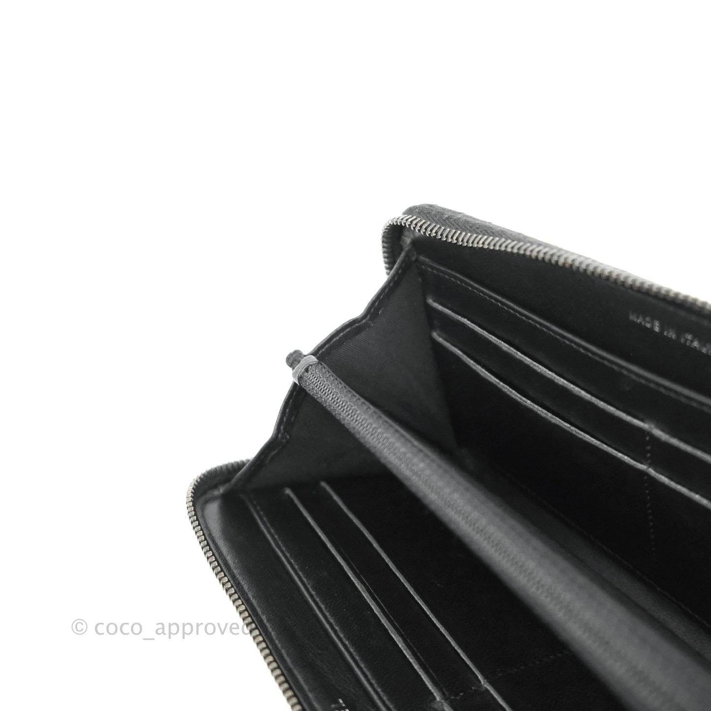 Chanel Chevron Zipped Around Long Wallet All Black Lambskin