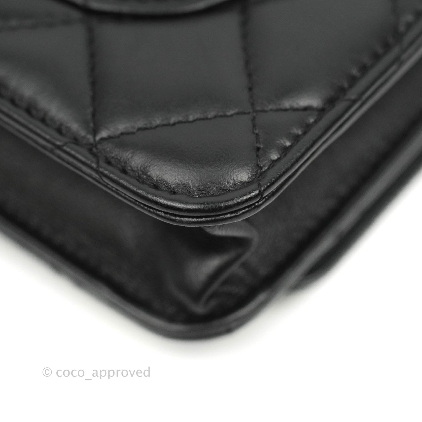 Chanel Quilted Wallet on Chain WOC Chain Around Black Lambskin Aged Gold Hardware