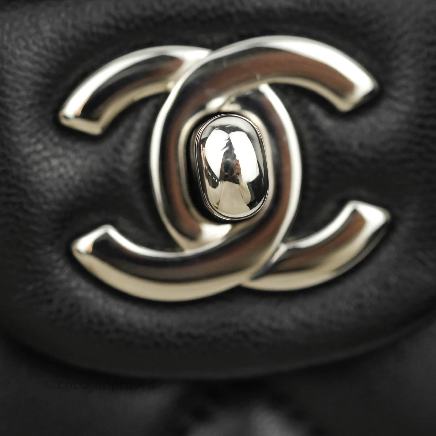 Chanel Classic M/L Medium Double Flap Black Lambskin Silver Hardware