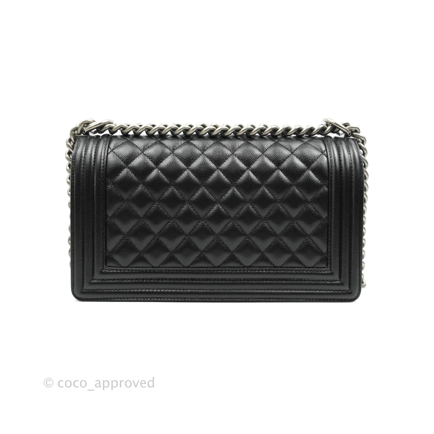 Chanel Quilted Medium Boy Bag Black Caviar Ruthenium Hardware