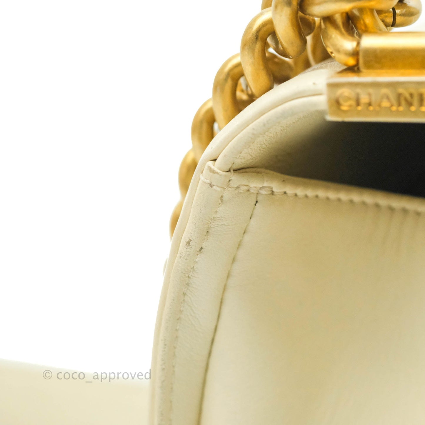 Chanel Medium Chevron Boy Light Beige Calfskin Caviar Aged Gold Hardware