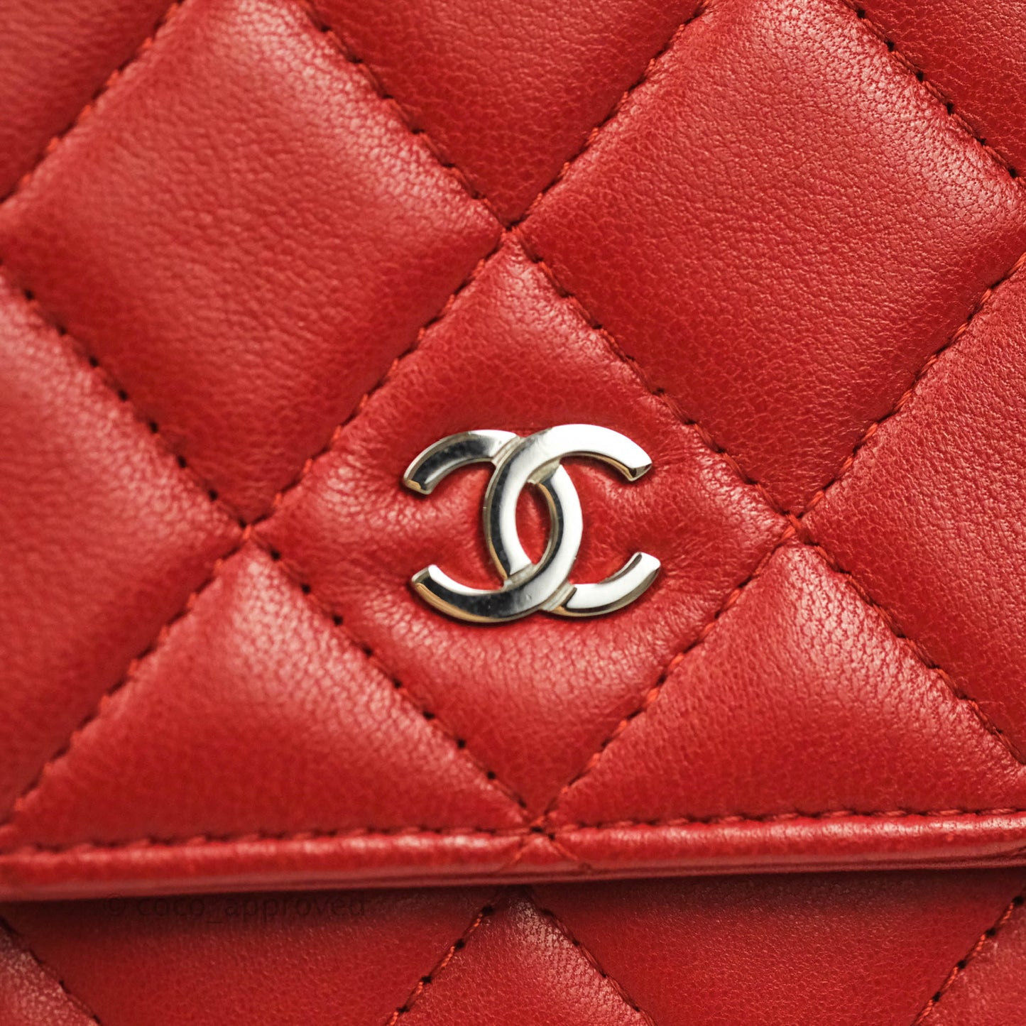 Chanel Quilted Wallet on Chain WOC Red Lambskin Silver Hardware