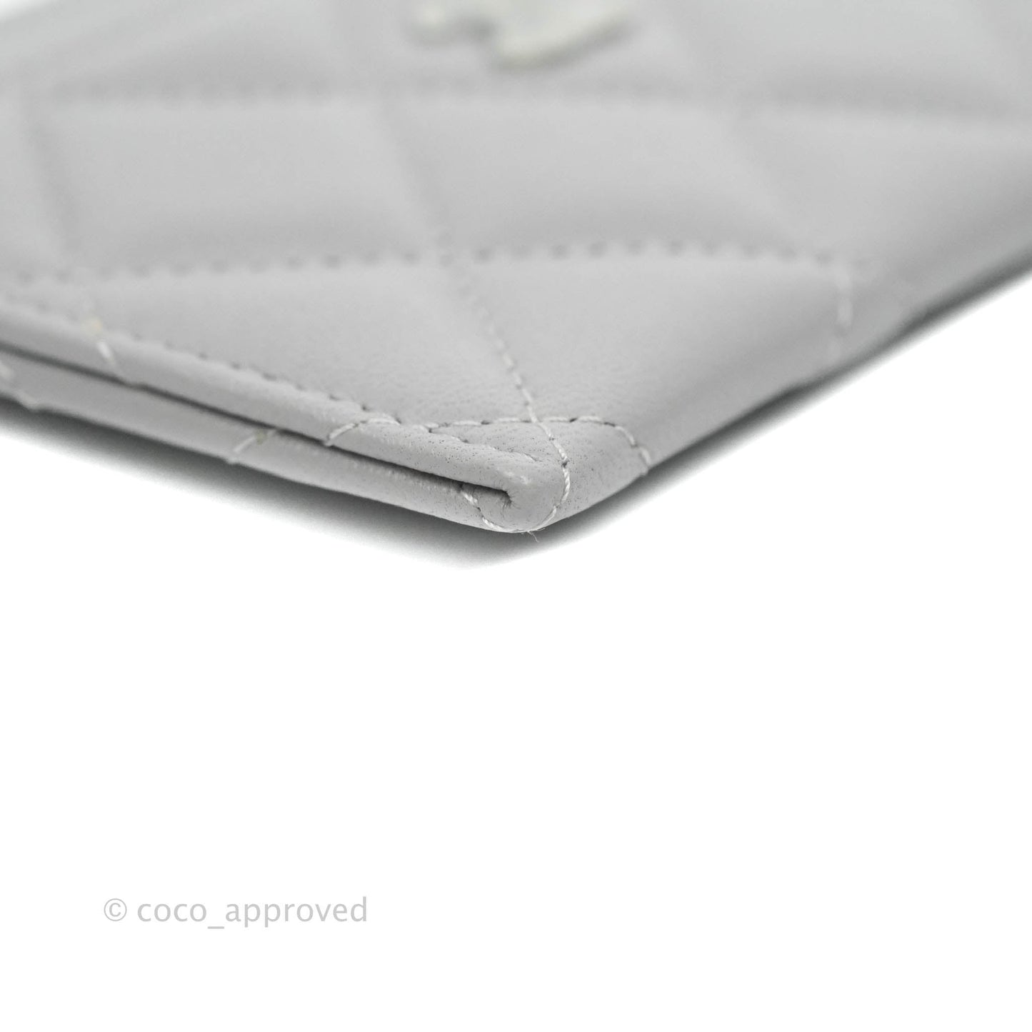 Chanel Classic Quilted Flat Card Holder Grey Lambskin Silver Hardware