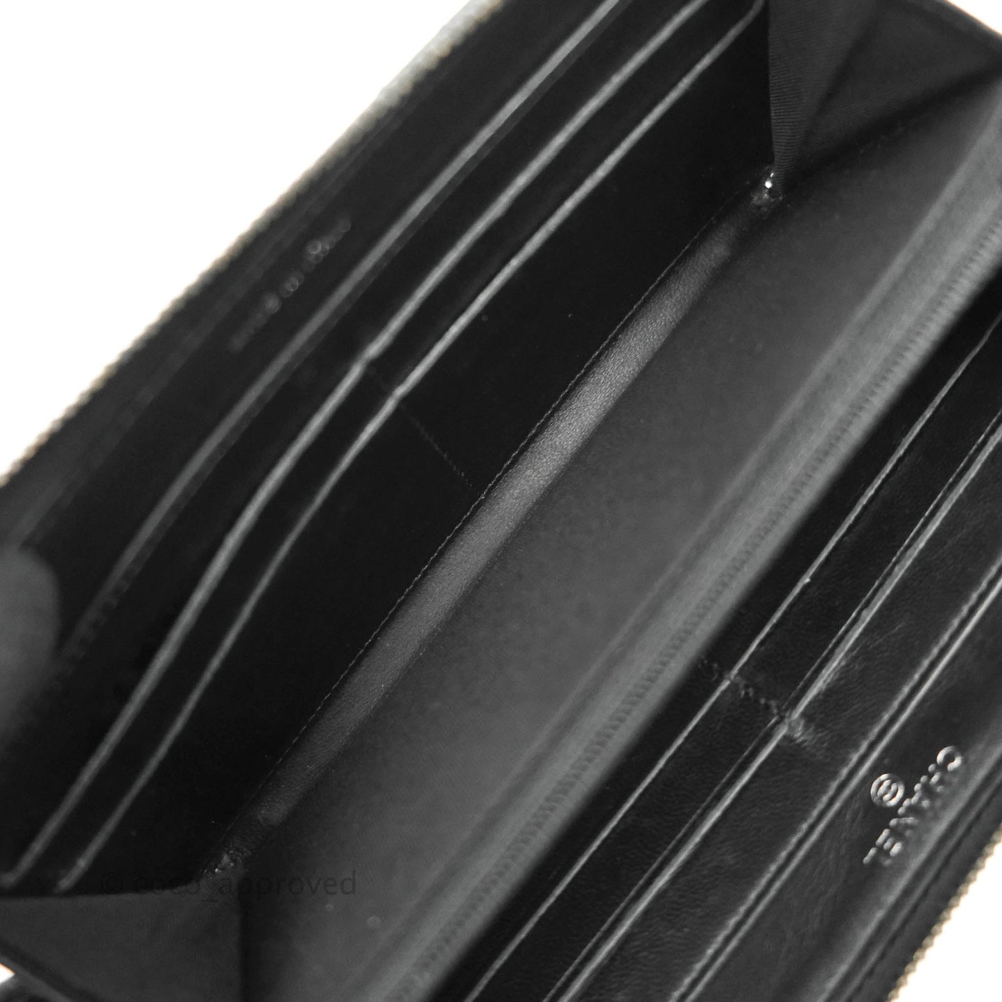 Chanel Chevron Zipped Around Long Wallet All Black Lambskin