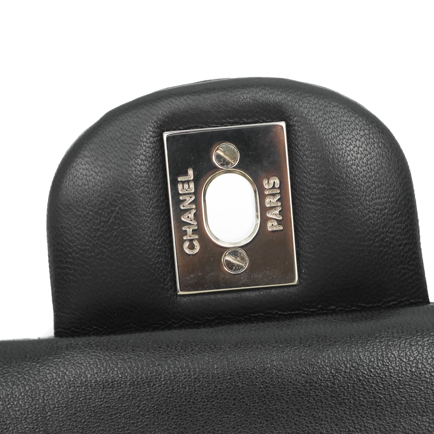 Chanel Classic M/L Medium Double Flap Black Lambskin Silver Hardware
