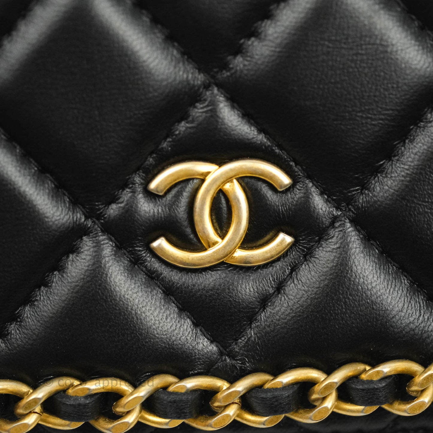 Chanel Quilted Wallet on Chain WOC Chain Around Black Lambskin Aged Gold Hardware
