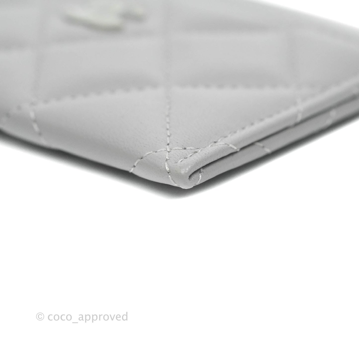 Chanel Classic Quilted Flat Card Holder Grey Lambskin Silver Hardware