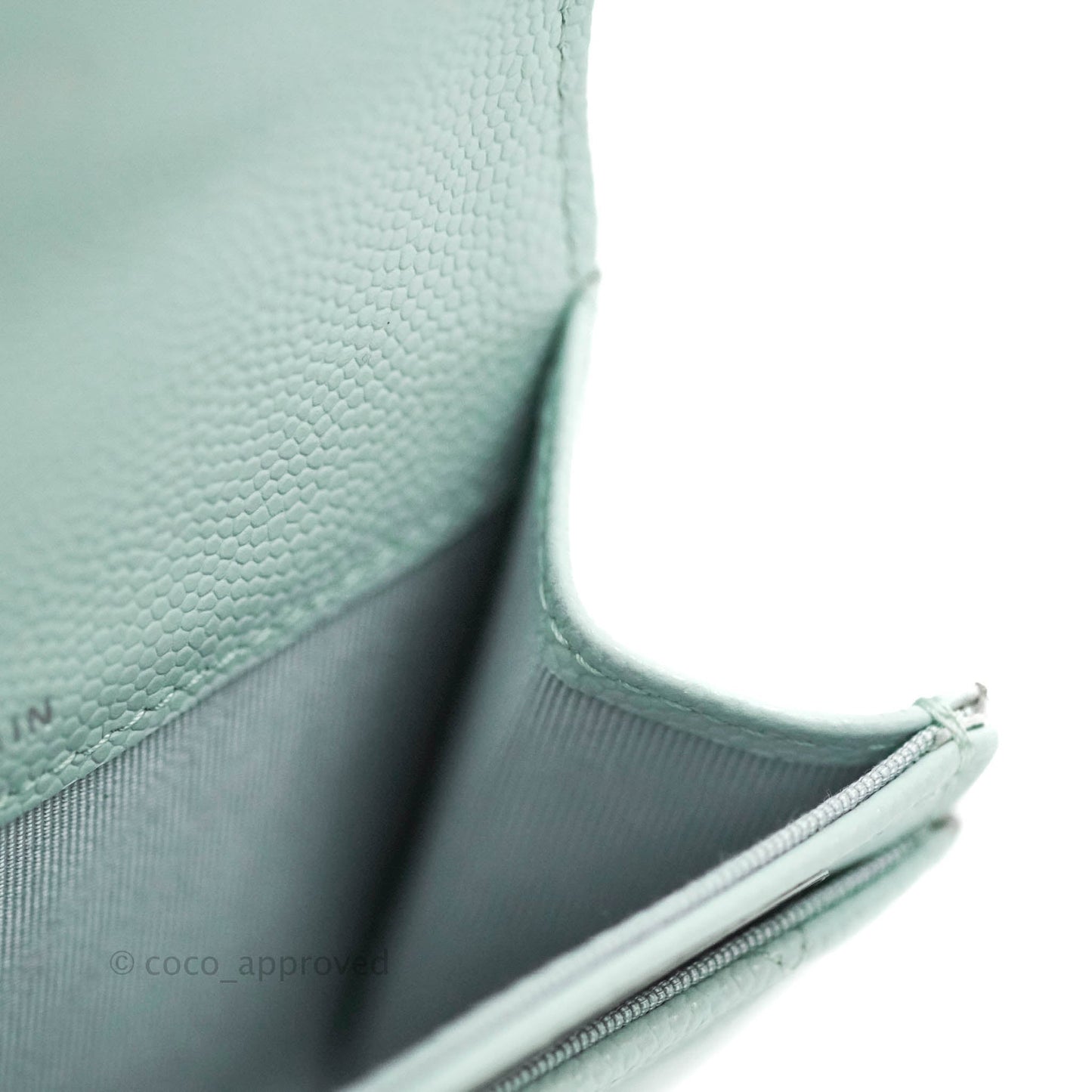 Chanel Quilted Classic Flap Card Holder Pale Mint Caviar Silver Hardware