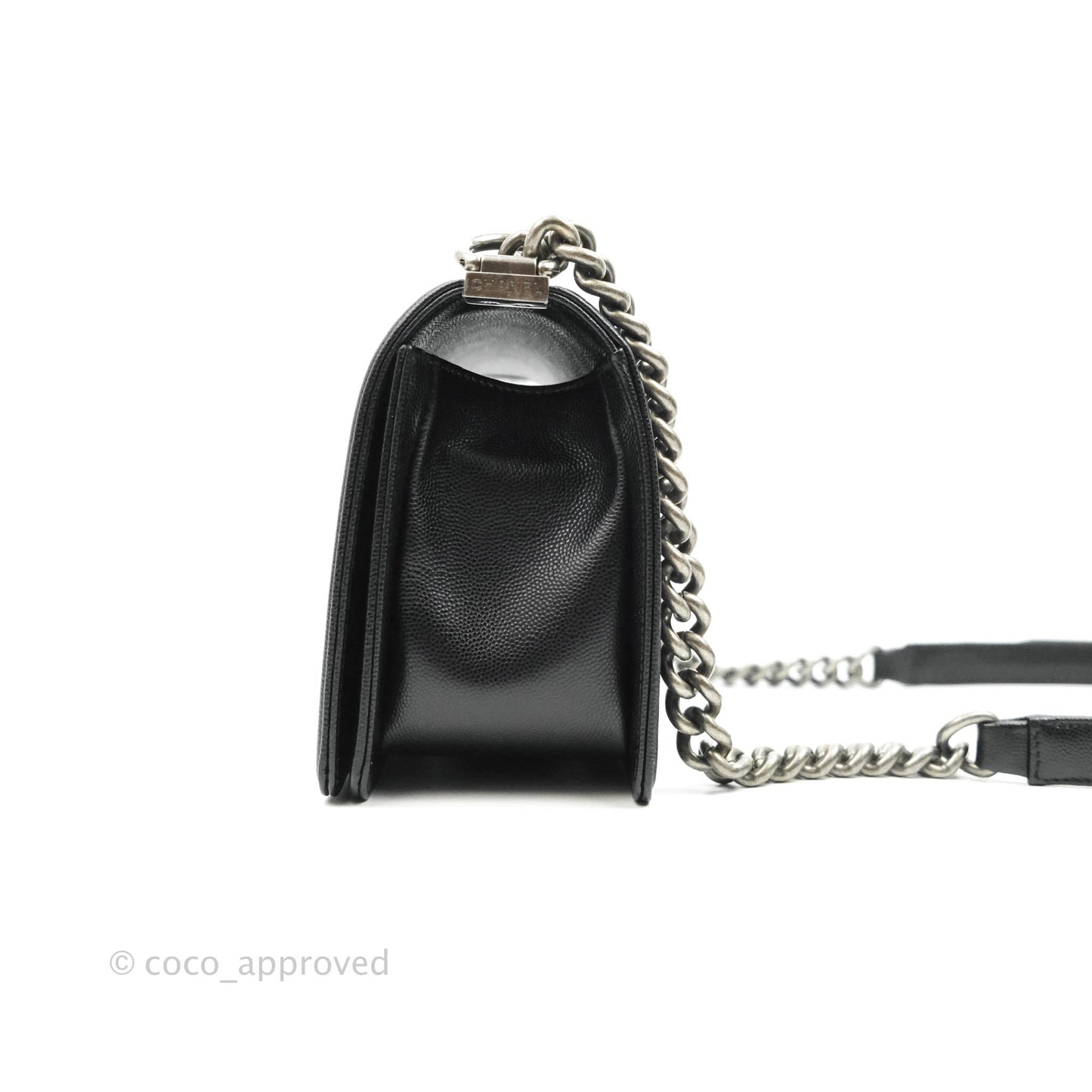 Chanel Quilted Medium Boy Bag Black Caviar Ruthenium Hardware