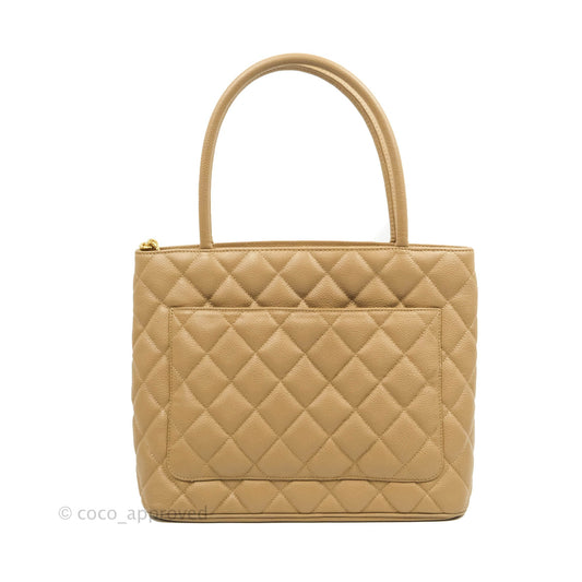 Chanel Vintage CC Dark Beige Caviar Tote Bag Gold Hardware