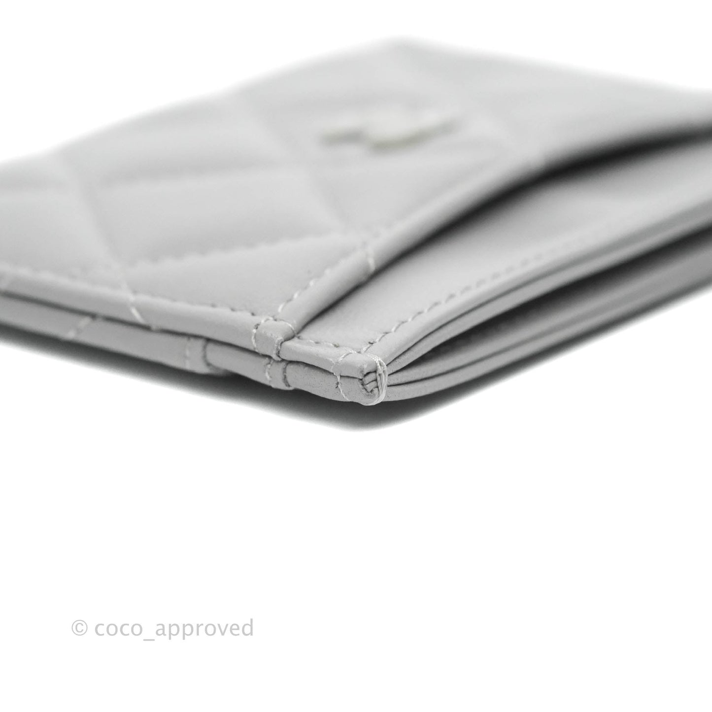 Chanel Classic Quilted Flat Card Holder Grey Lambskin Silver Hardware