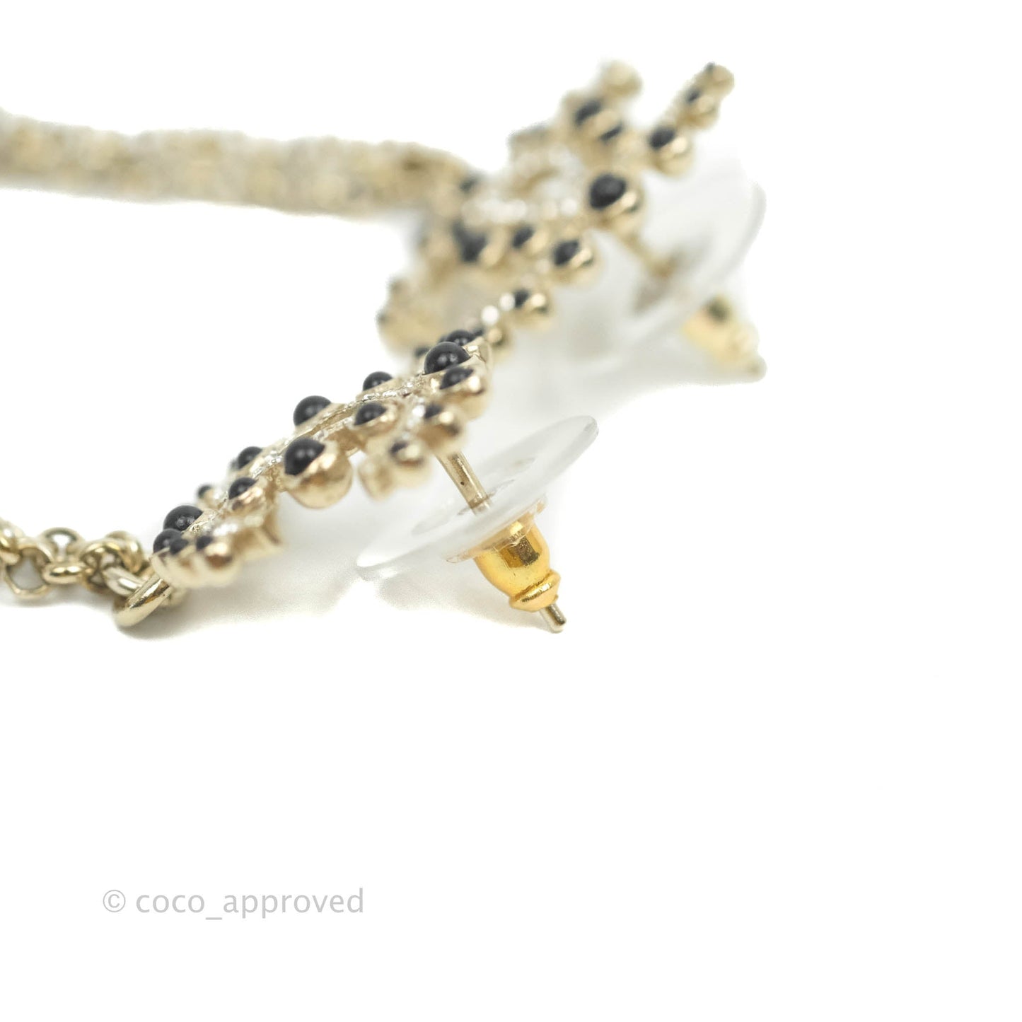 Chanel Crystal CC Pearl Chain Long Drop Earrings Gold Tone 19P