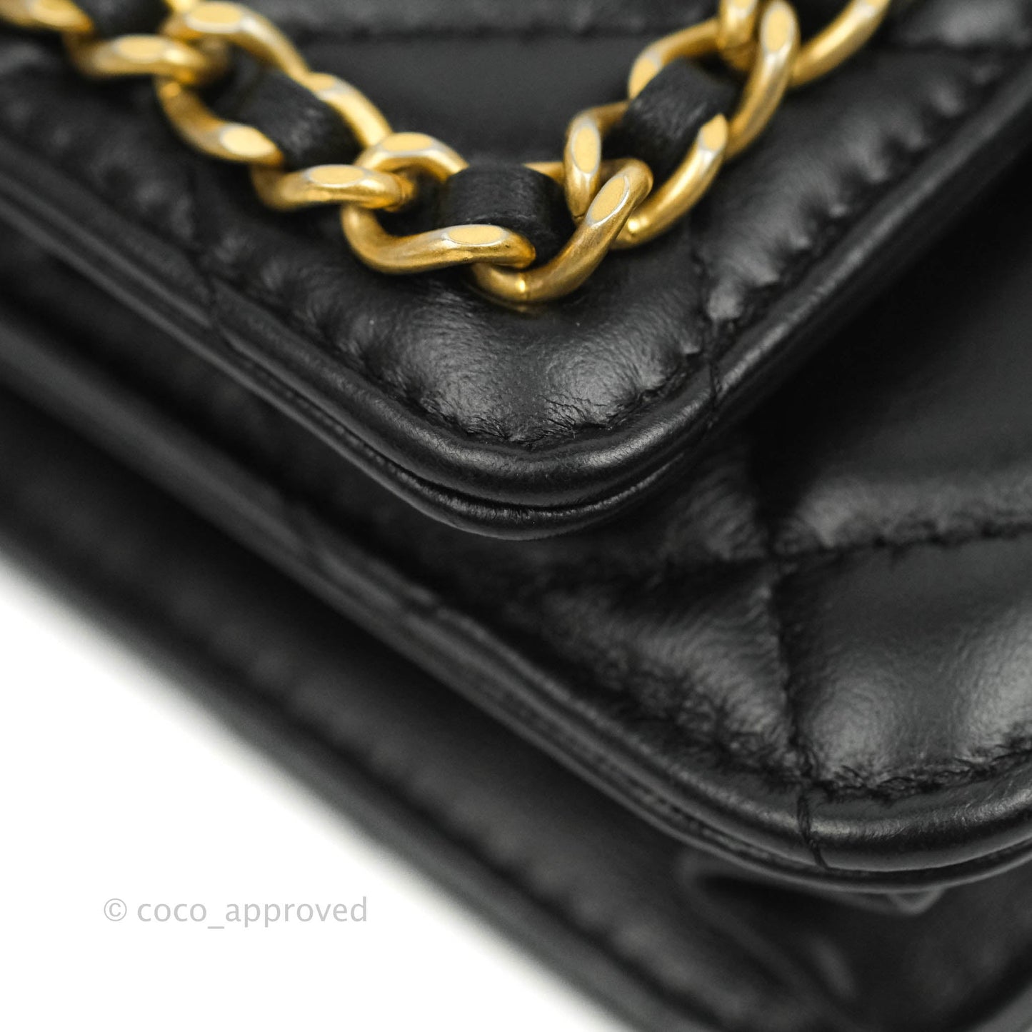 Chanel Quilted Wallet on Chain WOC Chain Around Black Lambskin Aged Gold Hardware