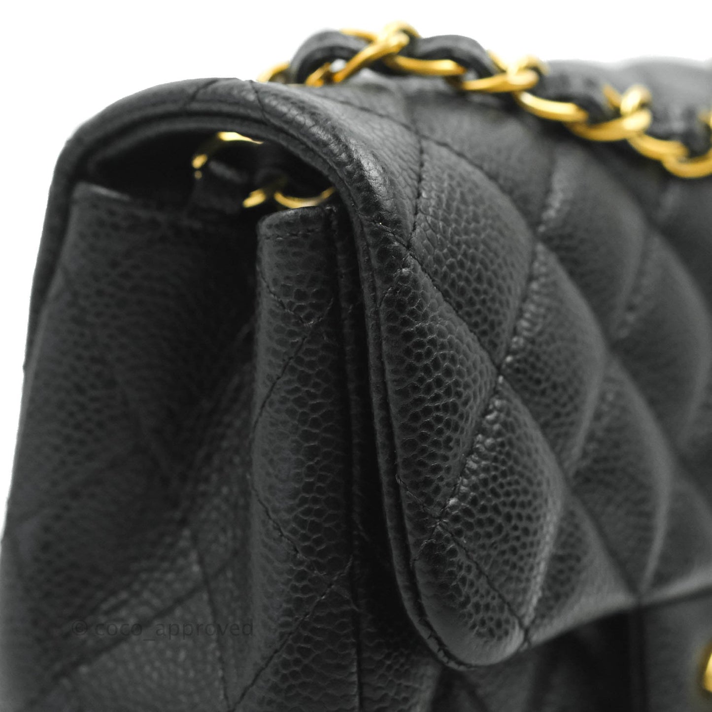 Chanel Quilted Mini Square Flap Bag Black Caviar Aged Gold Hardware