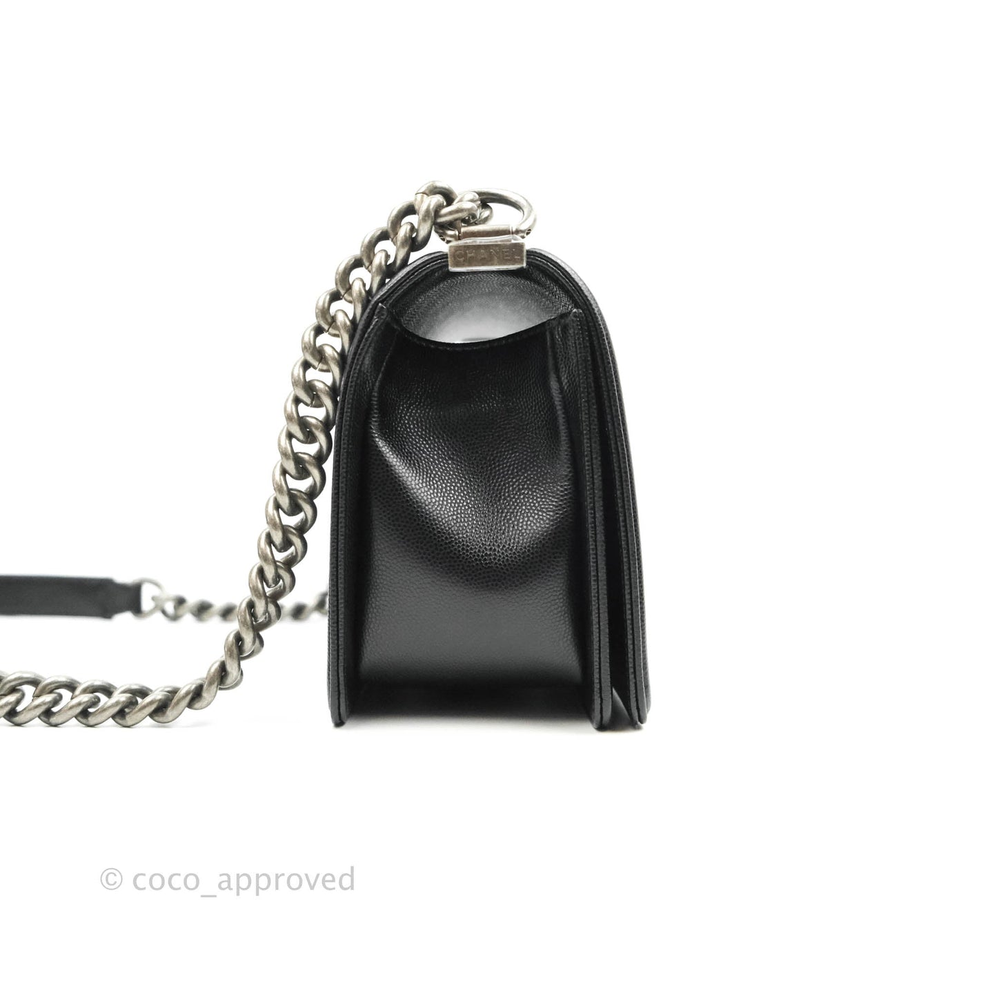 Chanel Quilted Medium Boy Bag Black Caviar Ruthenium Hardware