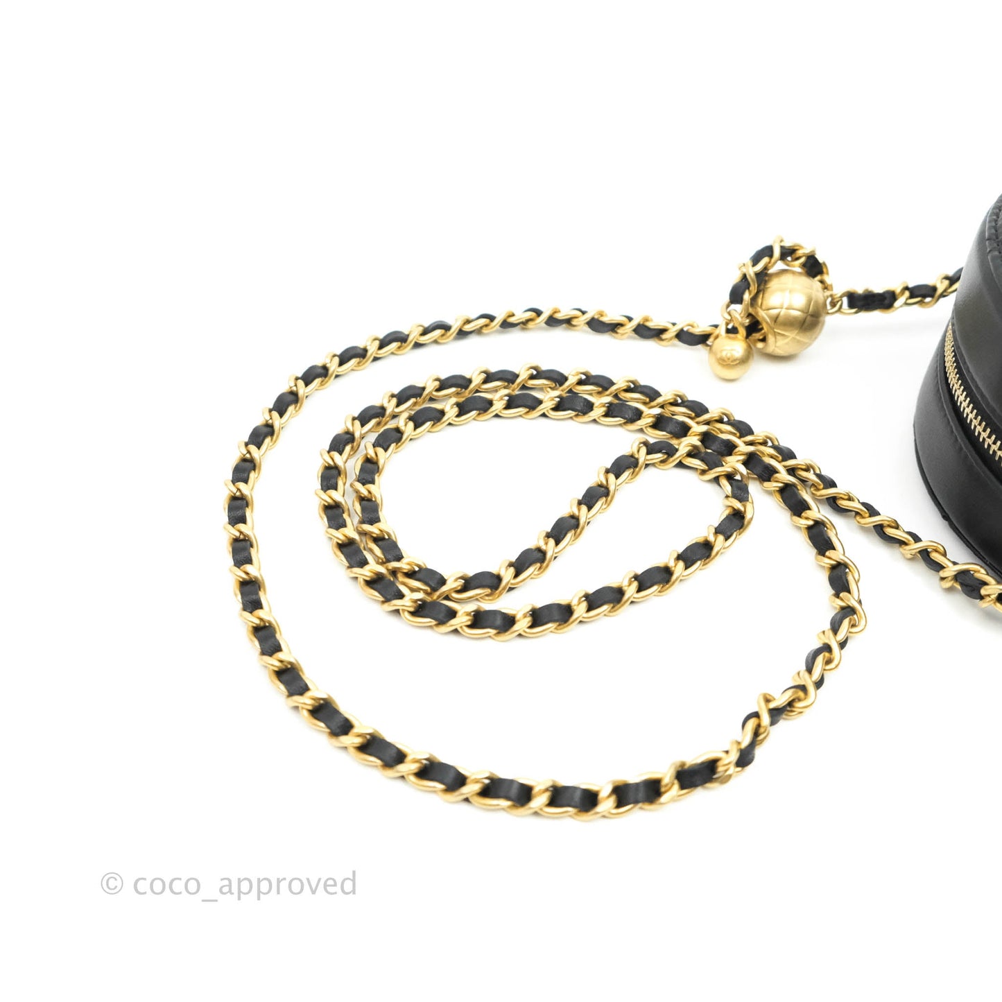 Chanel Quilted Round Pearl Crush Clutch With Chain Black Lambskin Gold Hardware