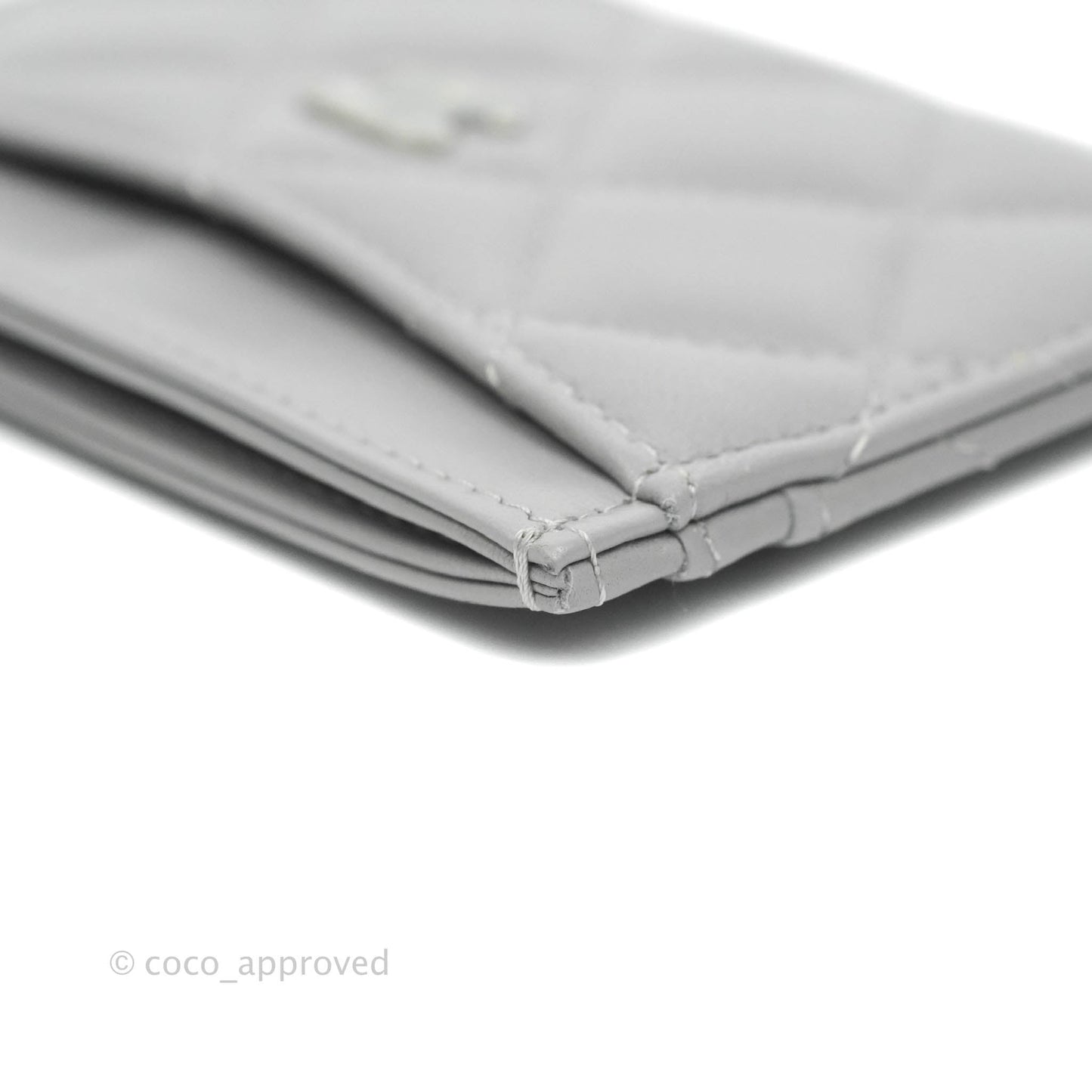 Chanel Classic Quilted Flat Card Holder Grey Lambskin Silver Hardware