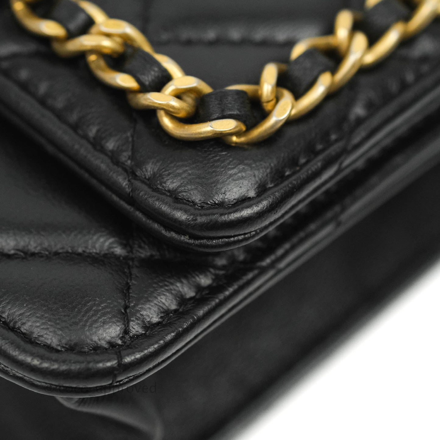 Chanel Quilted Wallet on Chain WOC Chain Around Black Lambskin Aged Gold Hardware