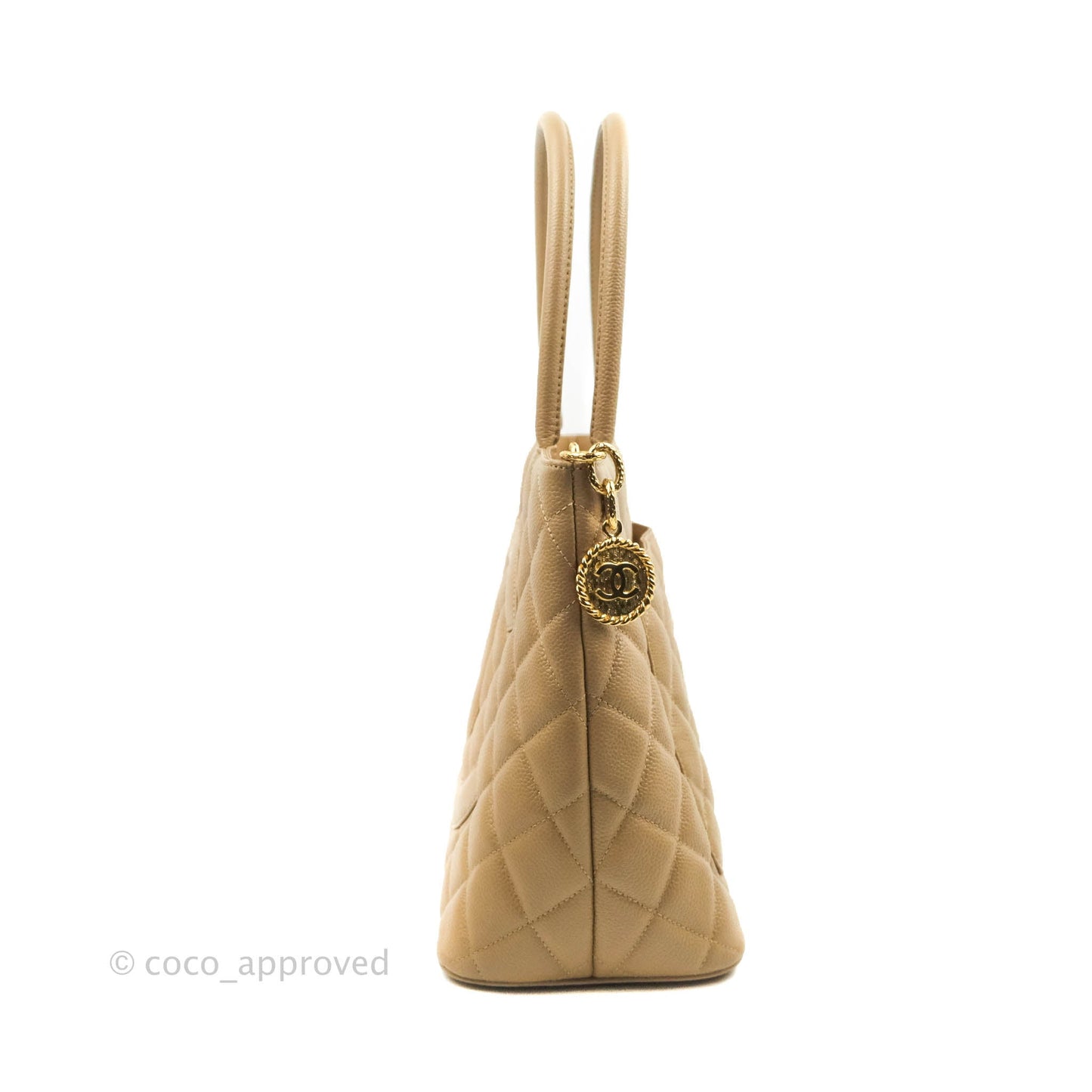 Chanel Vintage CC Dark Beige Caviar Tote Bag Gold Hardware