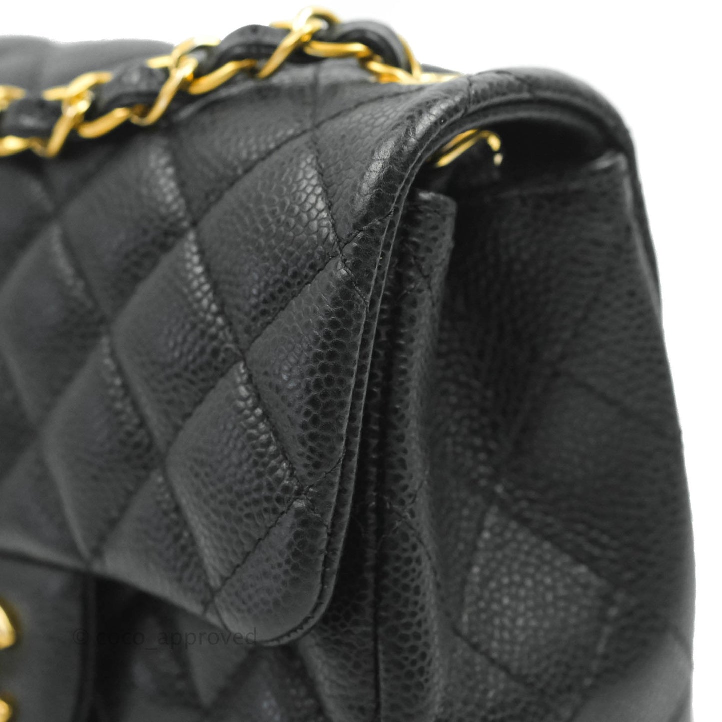 Chanel Quilted Mini Square Flap Bag Black Caviar Aged Gold Hardware