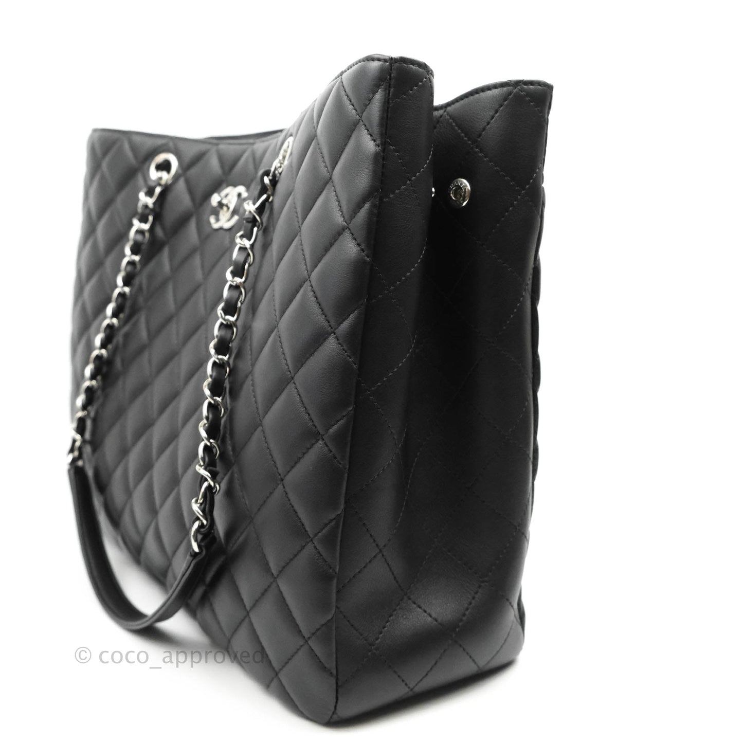 Chanel Classic Quilted Black Calfskin Shopping Bag Silver Hardware