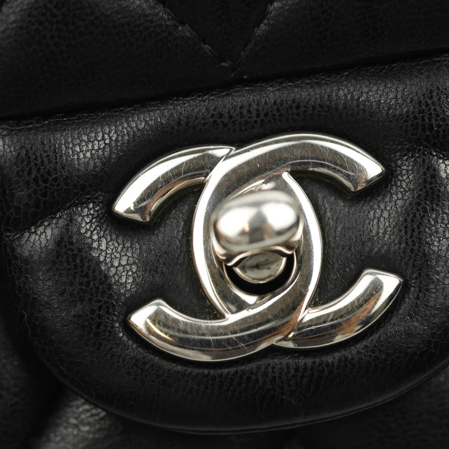 Chanel Classic M/L Medium Double Flap Black Lambskin Silver Hardware