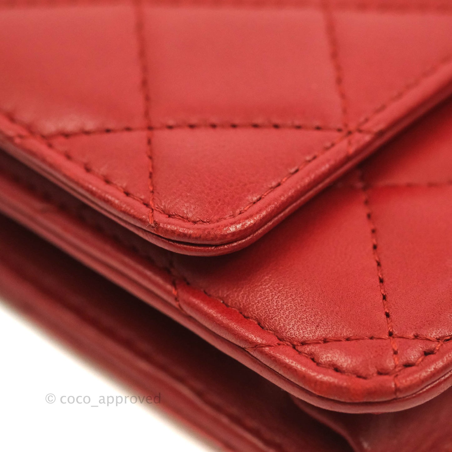 Chanel Quilted Wallet on Chain WOC Red Lambskin Silver Hardware