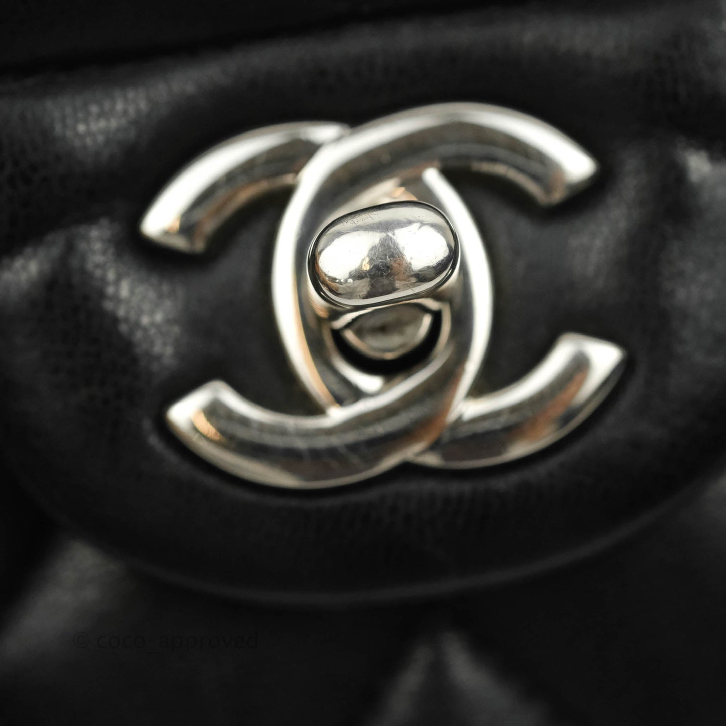 Chanel Classic M/L Medium Double Flap Black Lambskin Silver Hardware
