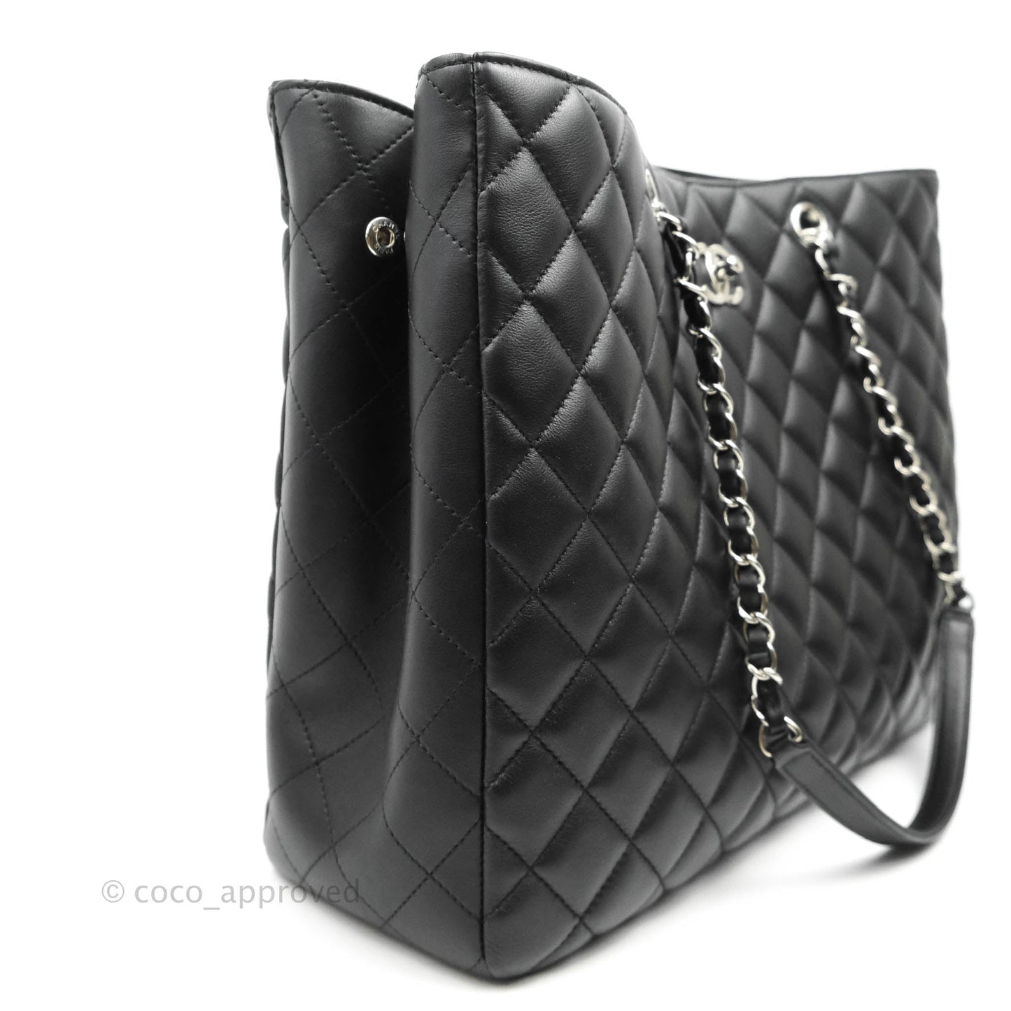 Chanel Classic Quilted Black Calfskin Shopping Bag Silver Hardware