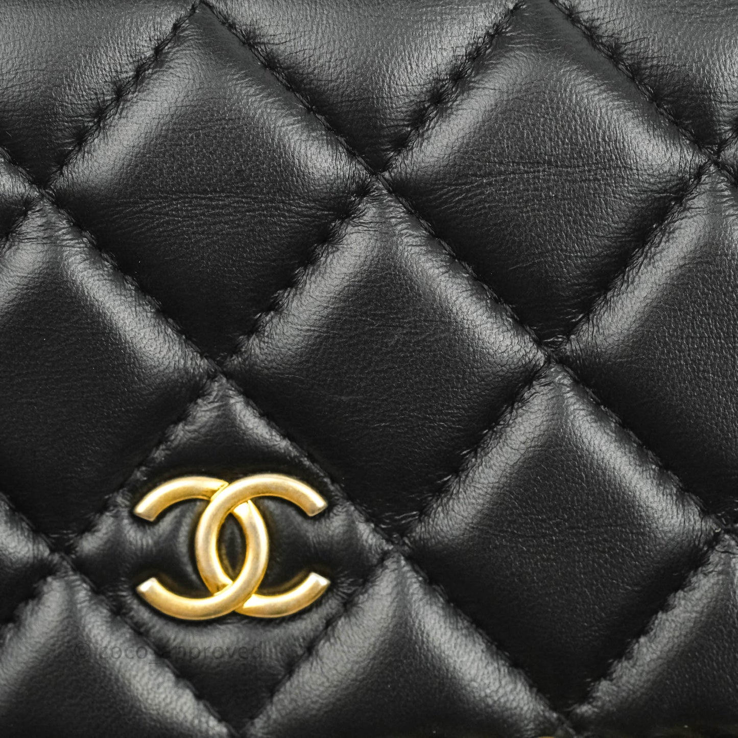 Chanel Quilted Wallet on Chain WOC Chain Around Black Lambskin Aged Gold Hardware