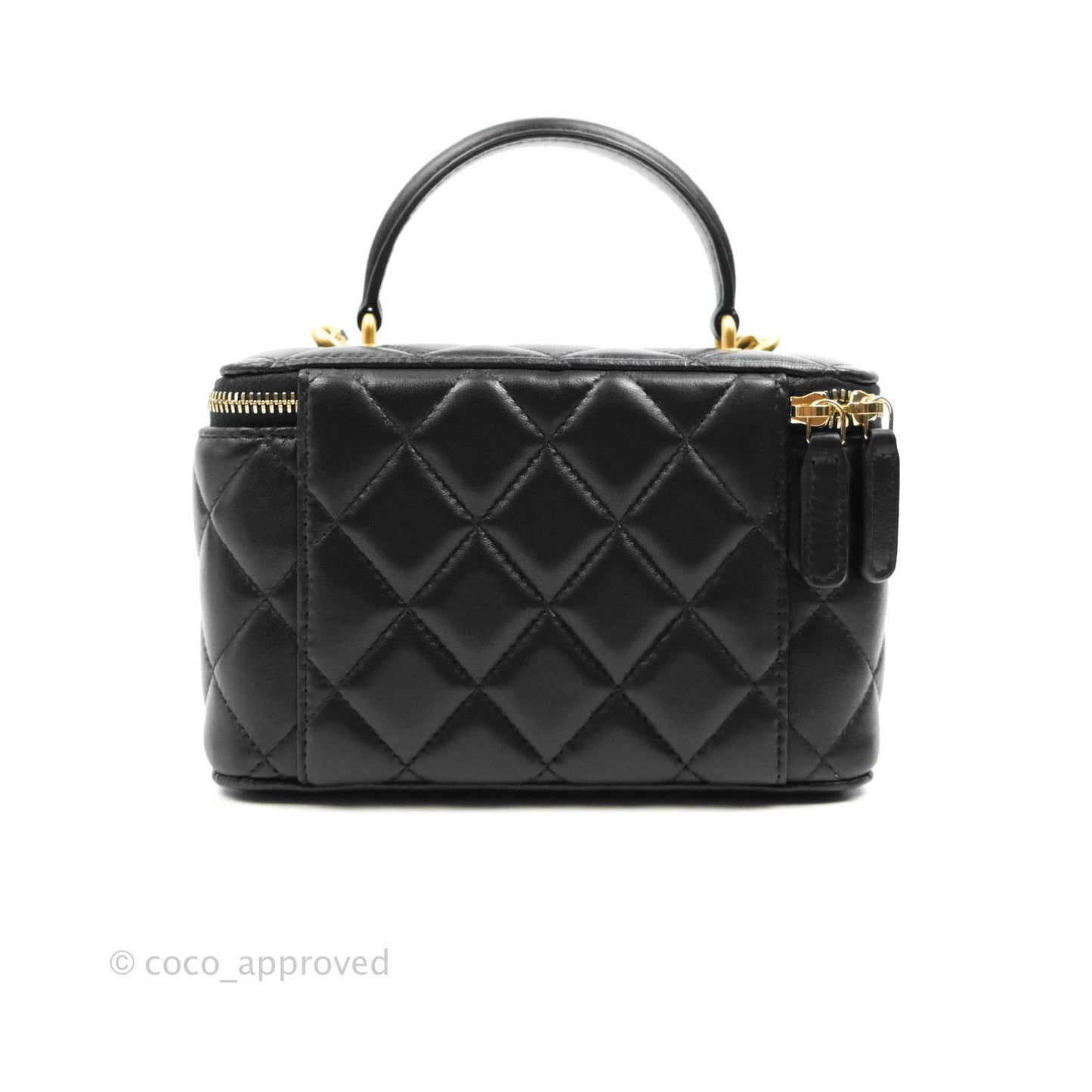 Chanel Classic Vanity Rectangular Top Handle With Chain Black Lambskin Gold Hardware