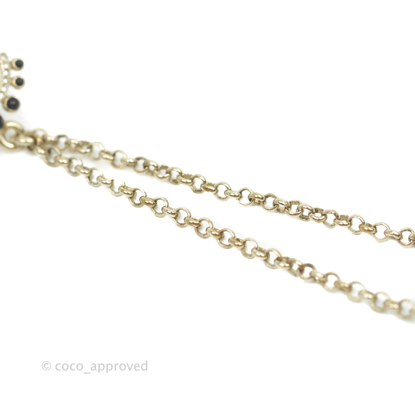 Chanel Crystal CC Pearl Chain Long Drop Earrings Gold Tone 19P