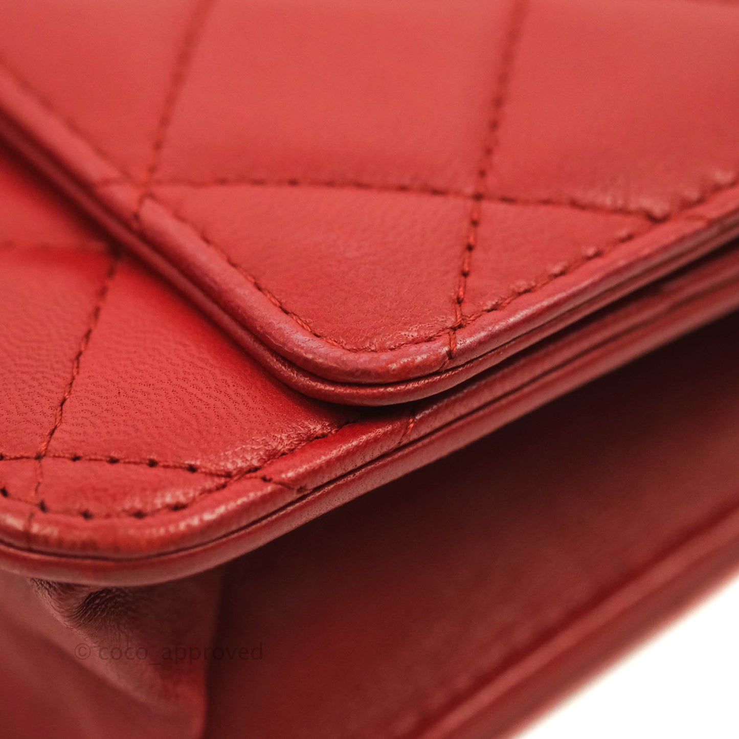 Chanel Quilted Wallet on Chain WOC Red Lambskin Silver Hardware