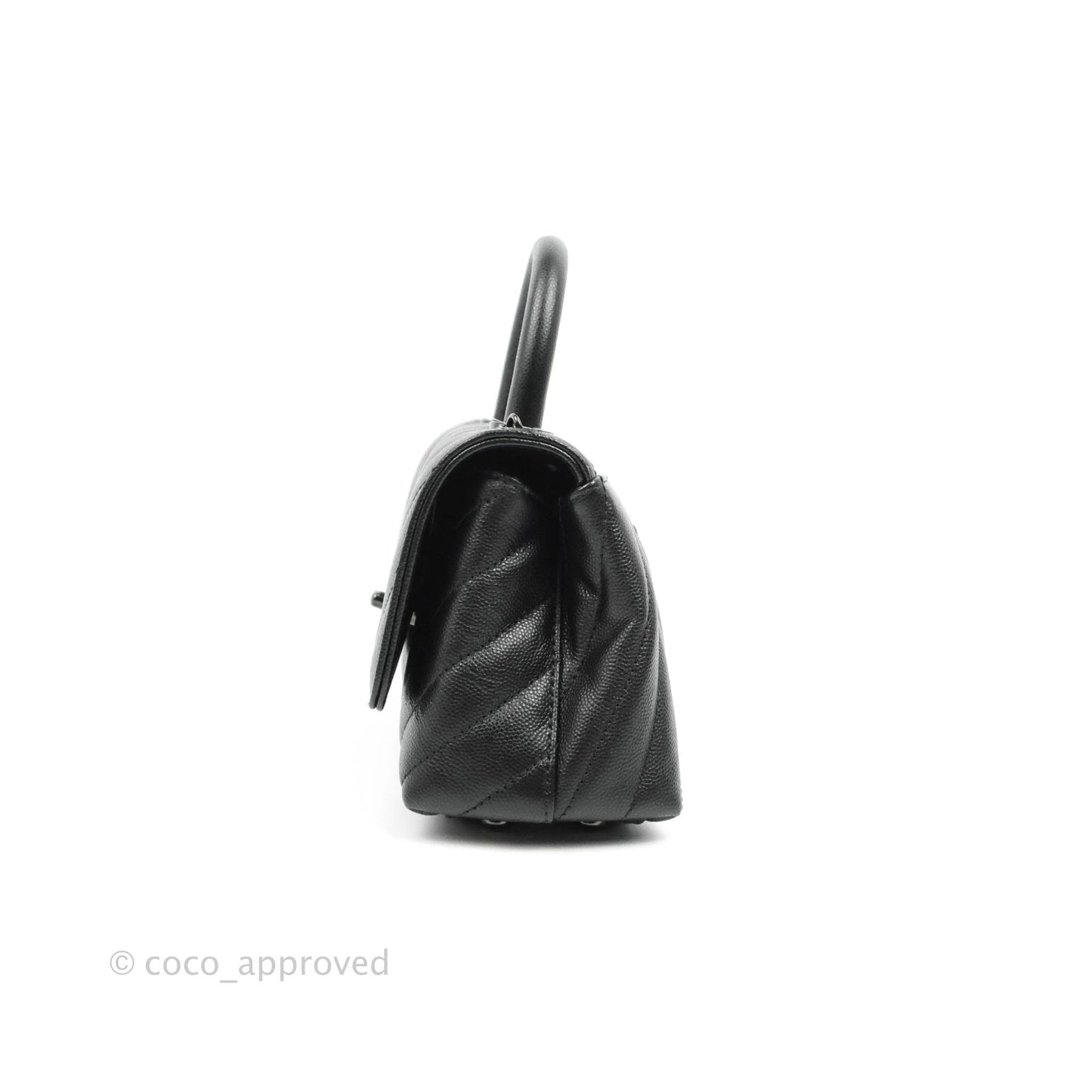 Chanel Extra Mini Chevron Coco Handle Bag So Black Caviar