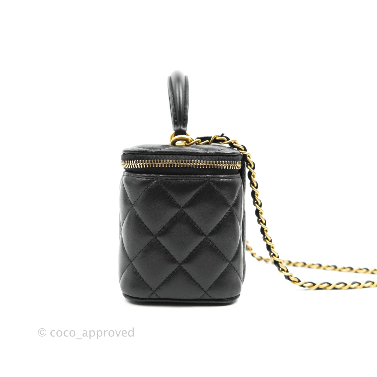Chanel Classic Vanity Rectangular Top Handle With Chain Black Lambskin Gold Hardware
