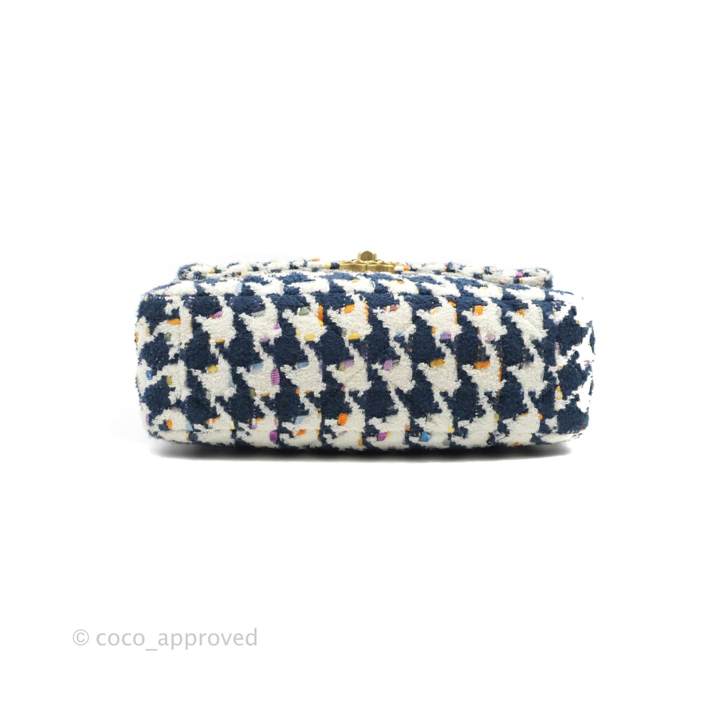 Chanel 19 Small Quilted Houndstooth Tweed Blue White Mixed Hardware