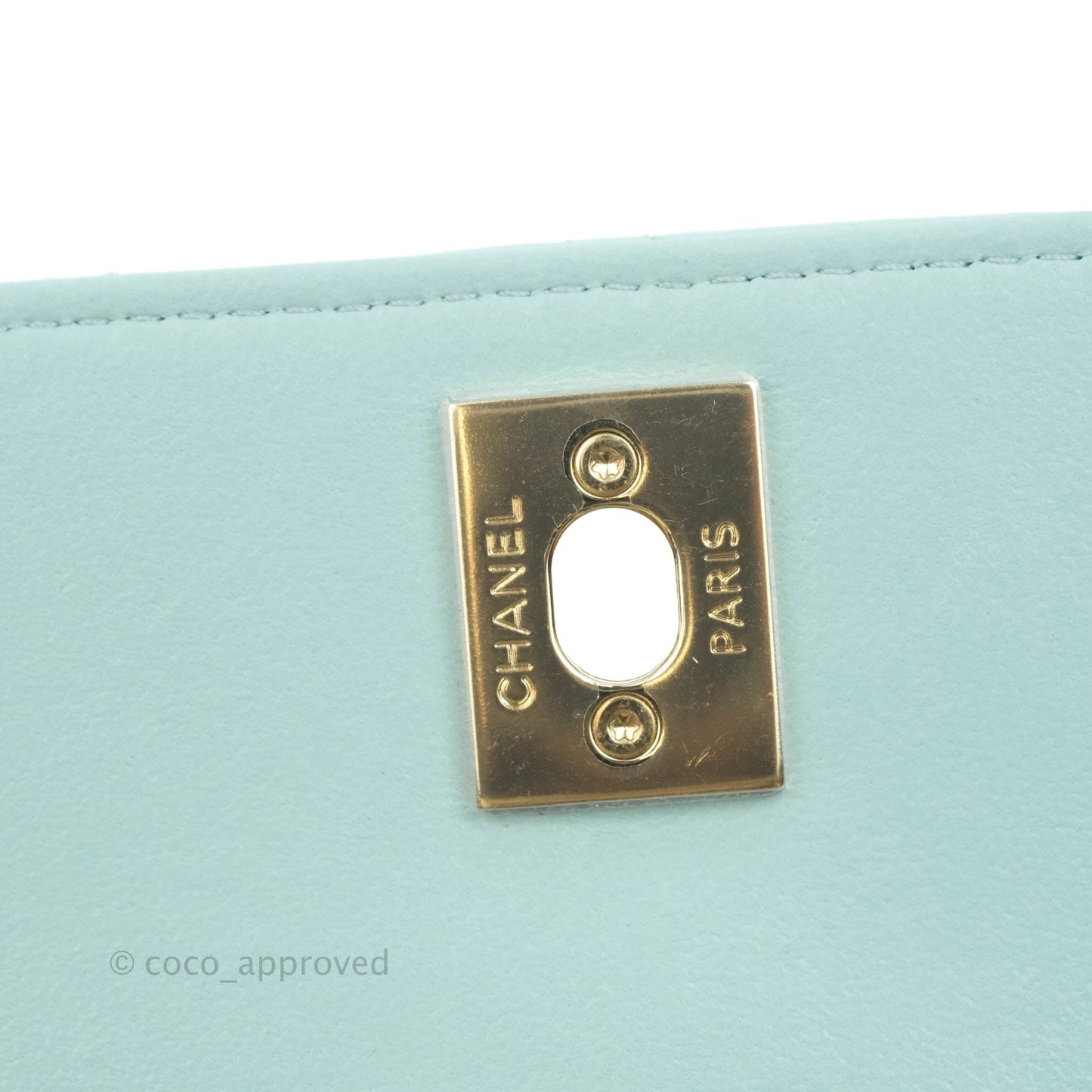 Chanel Mini Quilted Trendy CC Clutch With Chain Tiffany Blue Lambskin Gold Hardware