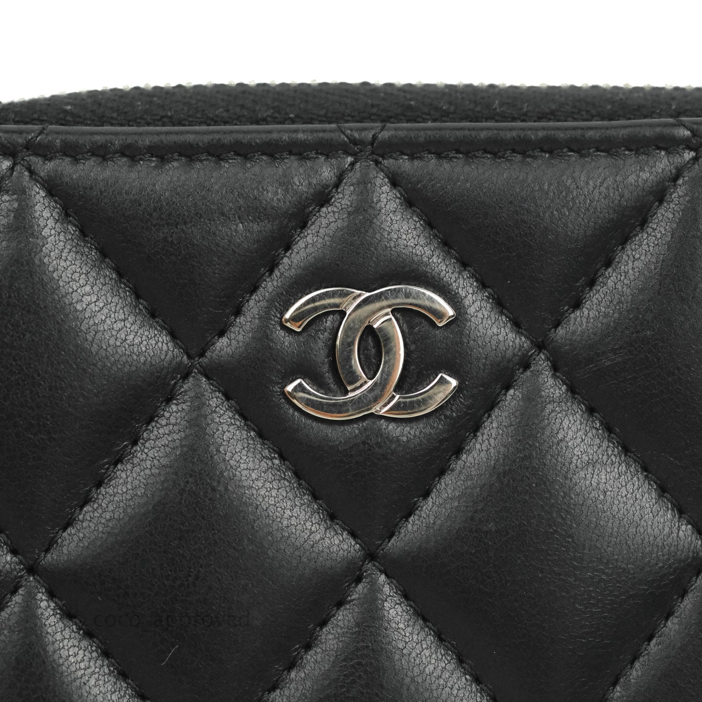 Chanel Classic Zipped Coin Purse Black Lambskin Silver Hardware