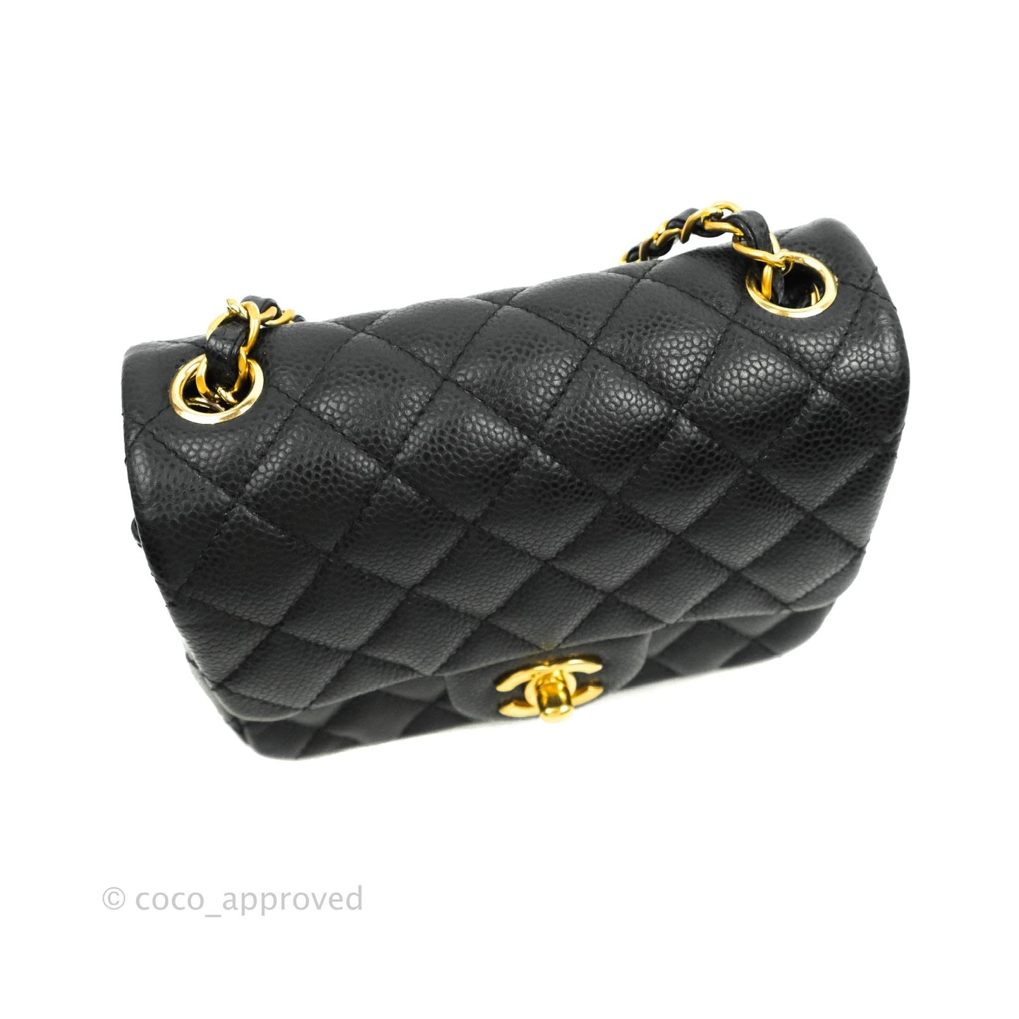 Chanel Quilted Mini Square Flap Bag Black Caviar Aged Gold Hardware