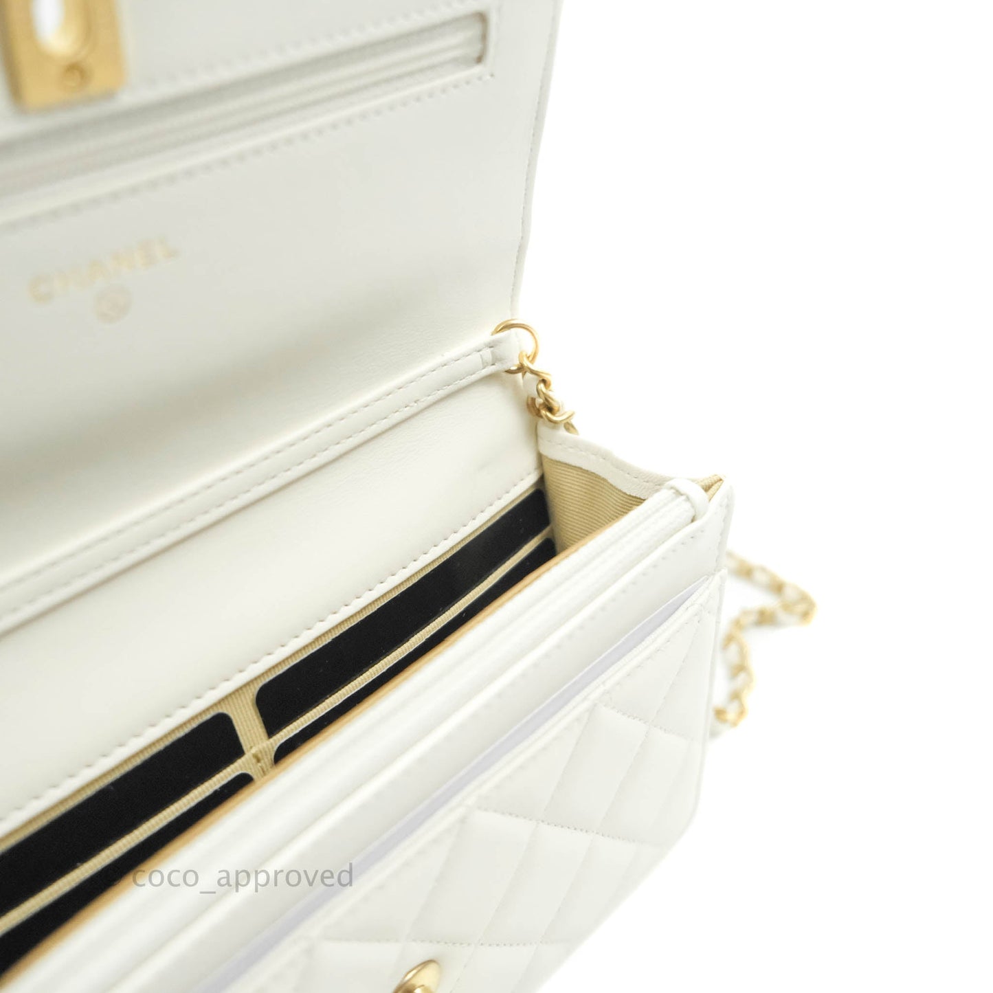 Chanel Quilted Pearl Crush Wallet on Chain WOC White Lambskin Aged Gold Hardware