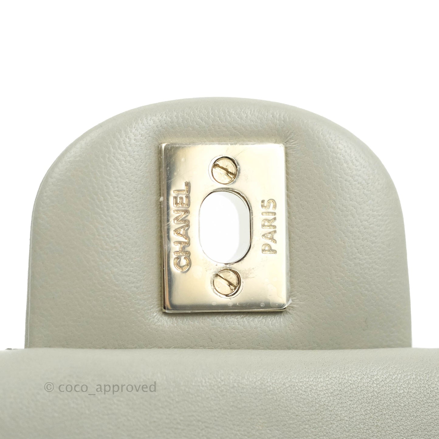 Chanel Quilted Mini Rectangular Flap Light Grey Lambskin Gold Hardware 22C