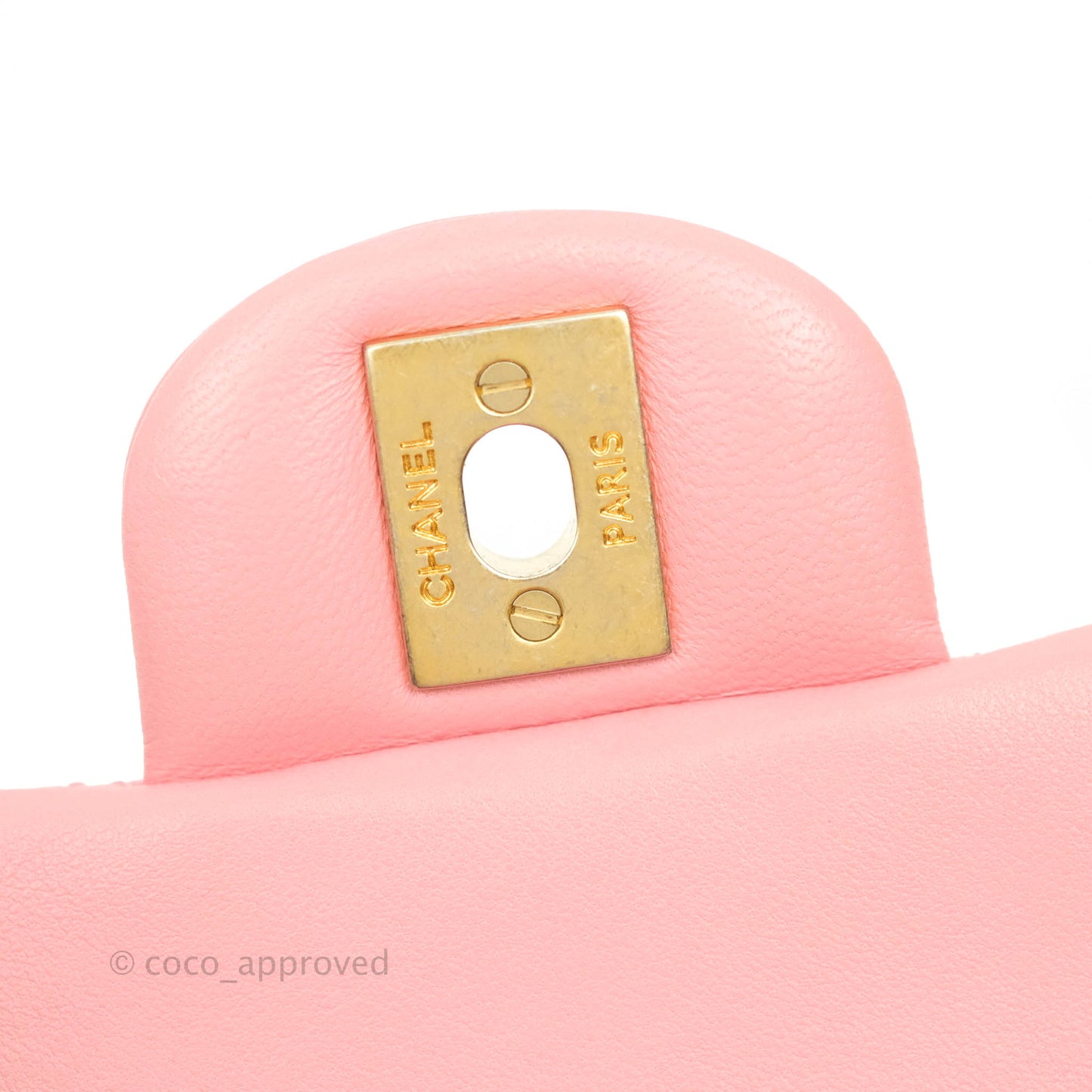 Chanel Quilted Mini Square Pink Lambskin Aged Gold Hardware 19S
