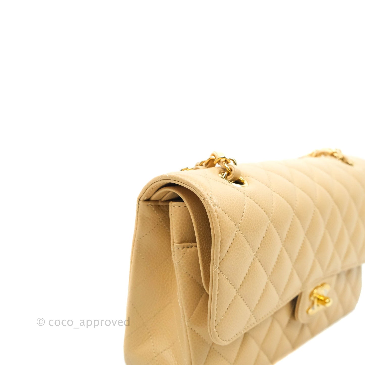 Chanel Classic M/L Medium Double Flap Beige Caviar Gold Hardware