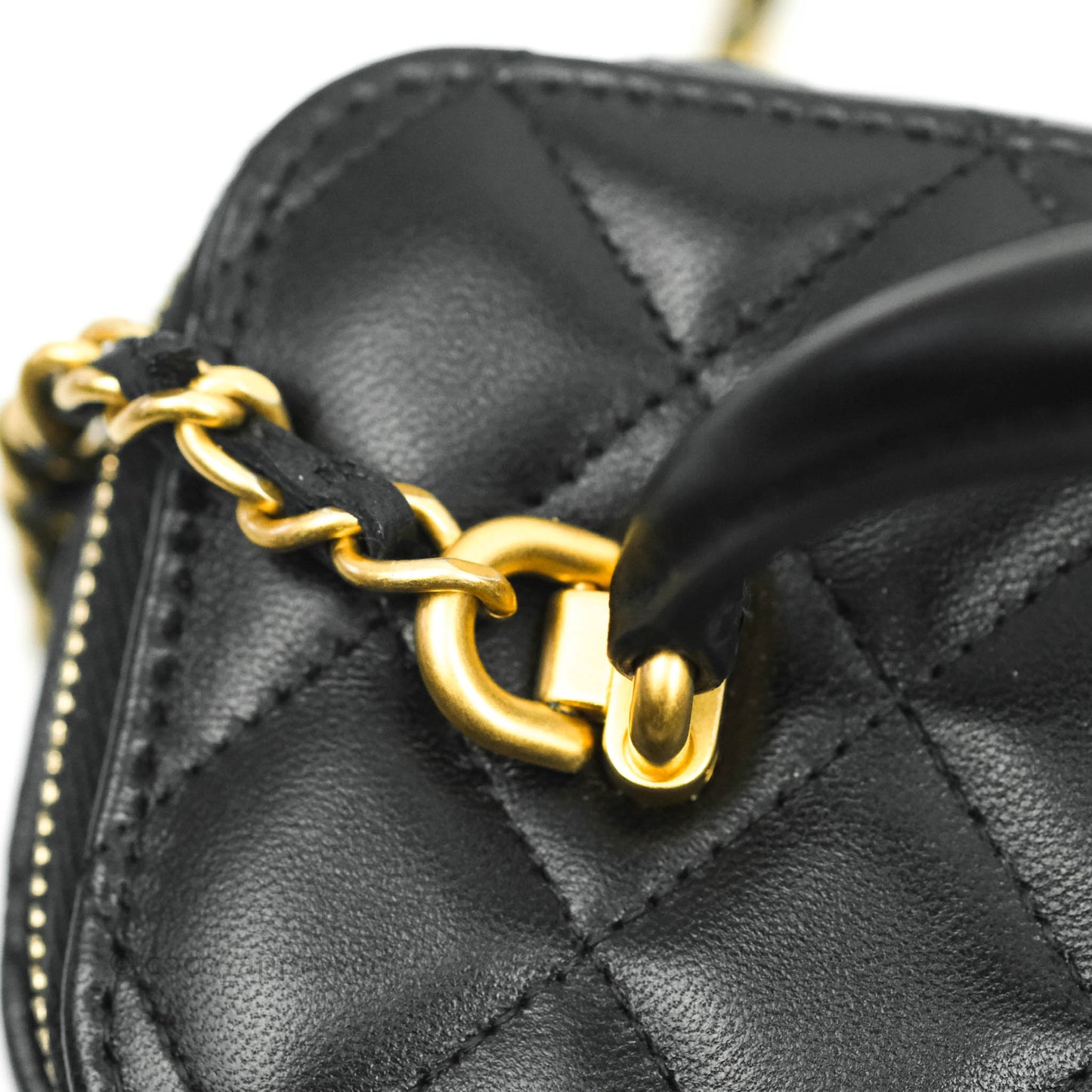 Chanel Classic Vanity Rectangular Top Handle With Chain Black Lambskin Aged Gold Hardware