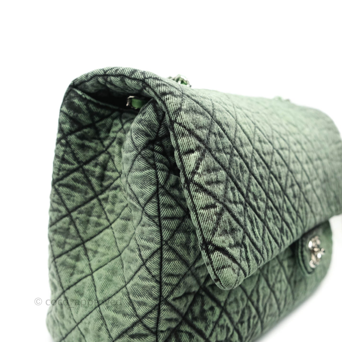 Chanel Small XXL Denimpression Flap Bag Aged Green Denim Silver Hardware
