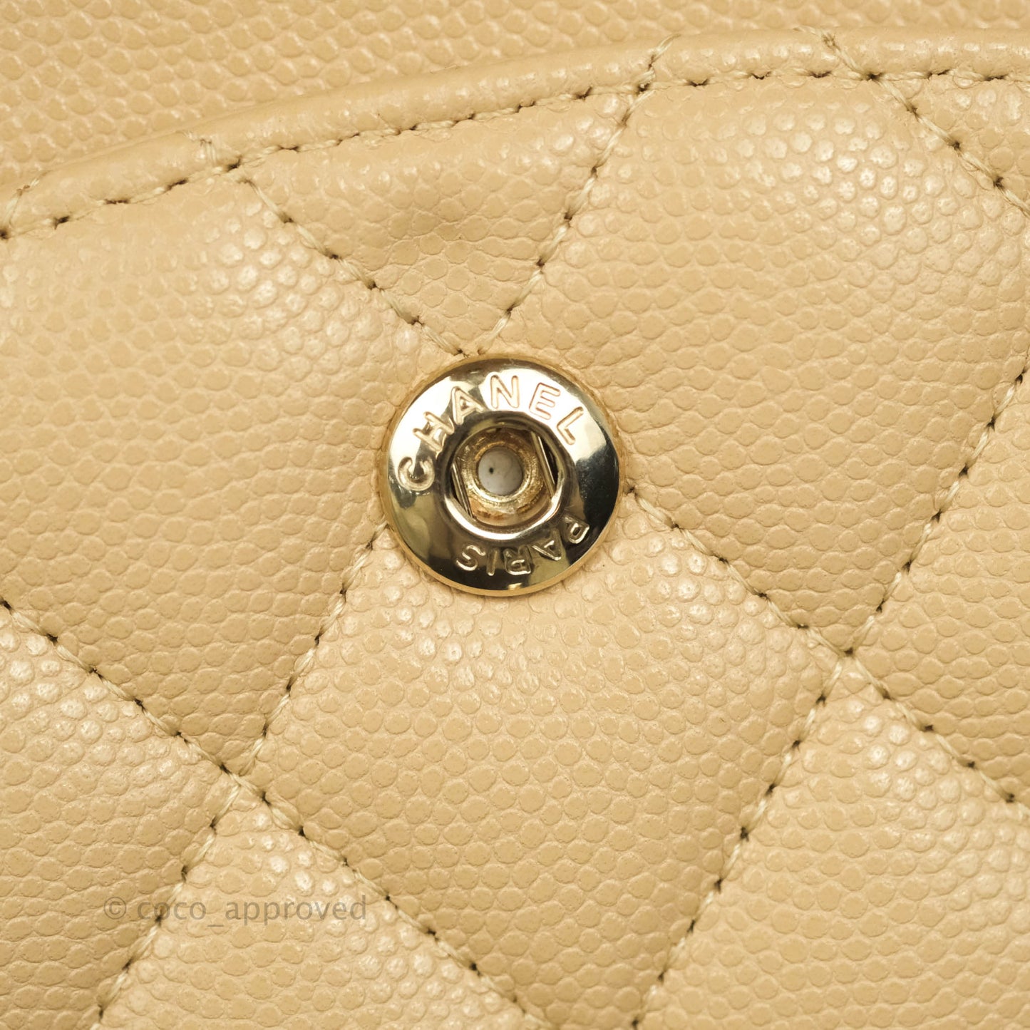 Chanel Quilted M/L Medium Double Flap Beige Caviar Gold Hardware 19C