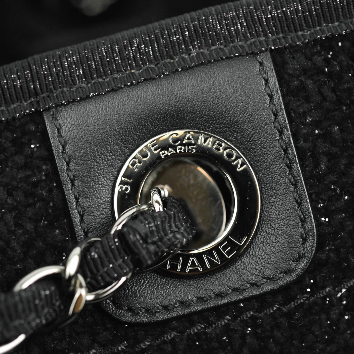 Chanel Medium Deauville Black Glitter Lurex Tote Bag 19A