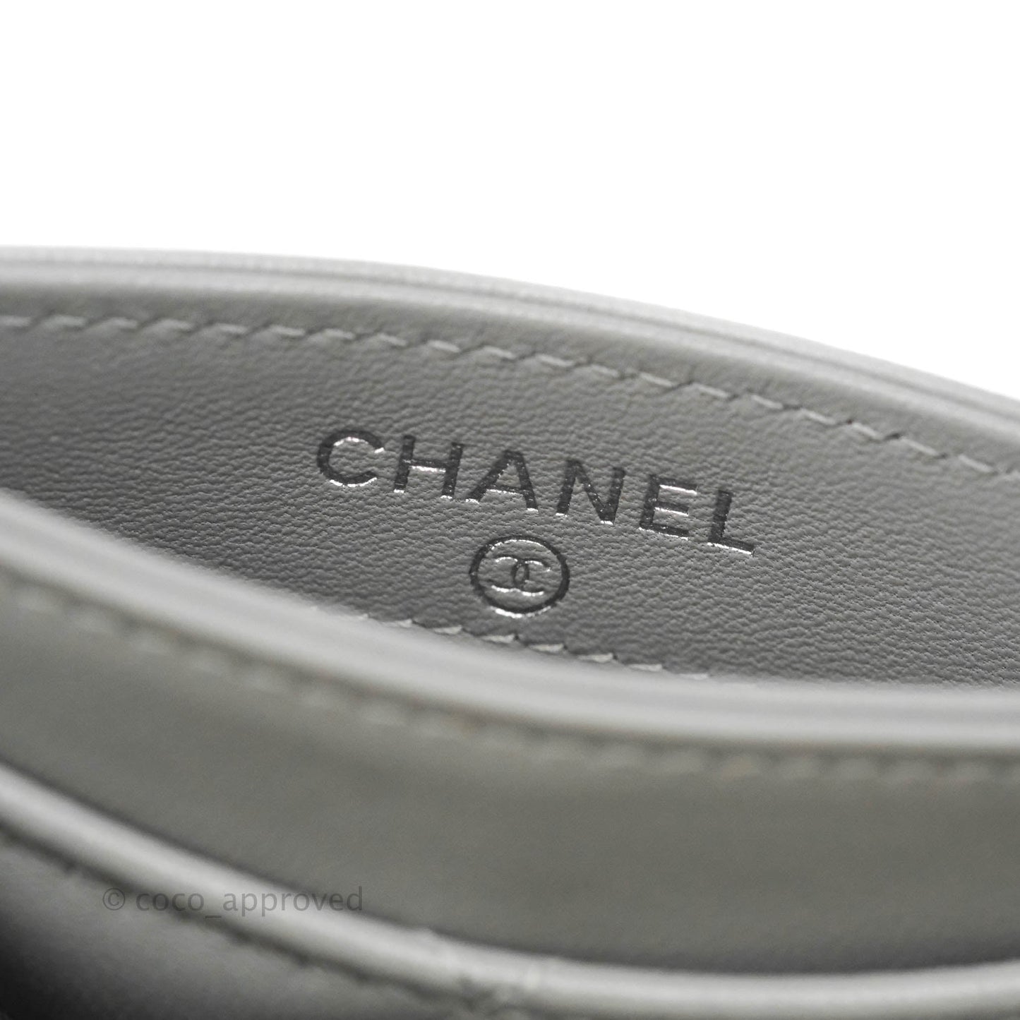 Chanel Classic Quilted Flat Card Holder Grey Lambskin Silver Hardware
