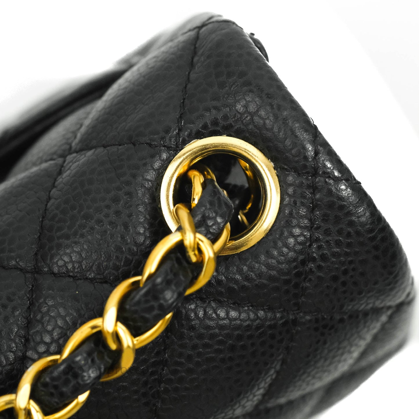 Chanel Quilted Mini Square Flap Bag Black Caviar Aged Gold Hardware